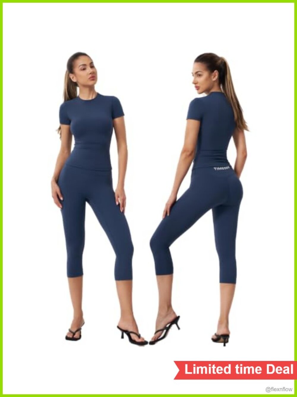 TimeOFF 2-Piece Yoga Workout Set Capri Pants Gym Pilates Activewear